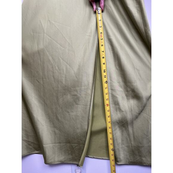 Abercrombie & Fitch L Green Satin Angel Flutter Sleeve Wedding Guest Maxi Dress - Picture 7 of 13